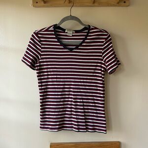 Eddie Bauer Red and White Striped V-Neck Top